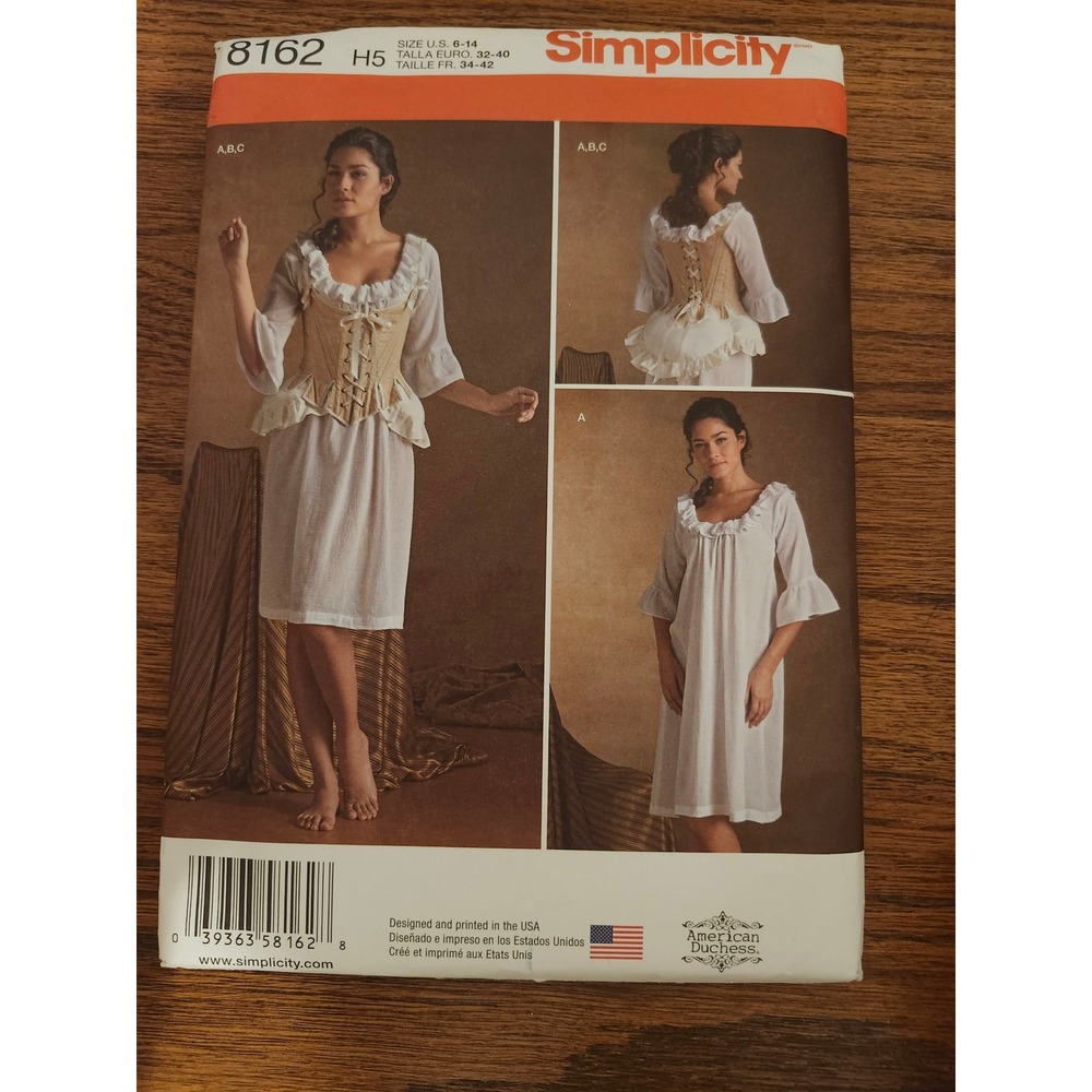 Simplicity 8162 American Duchess 18th Century Undergarments Pattern Corset 6-14